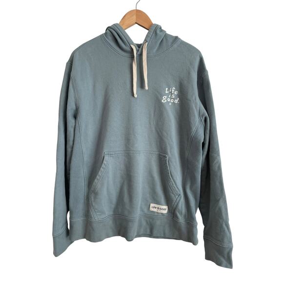 Life Is Good Sweatshirt Unisex Medium Blue Pullover Hoodie Pocket Outdoors - Picture 1 of 9